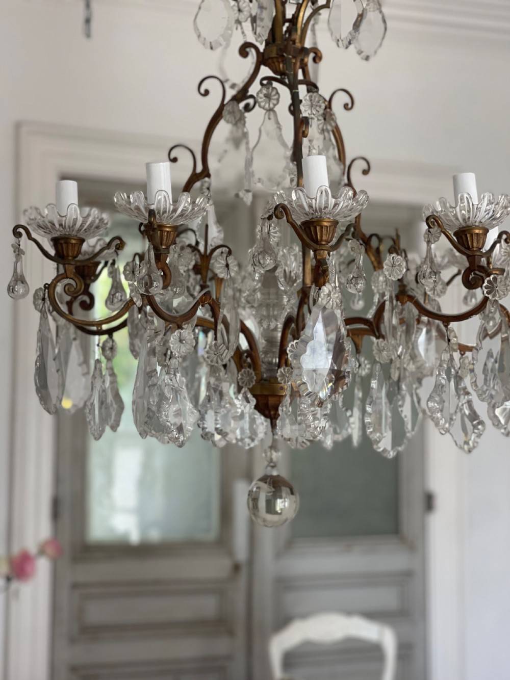 Large antique French crystal 8 arm chandelier