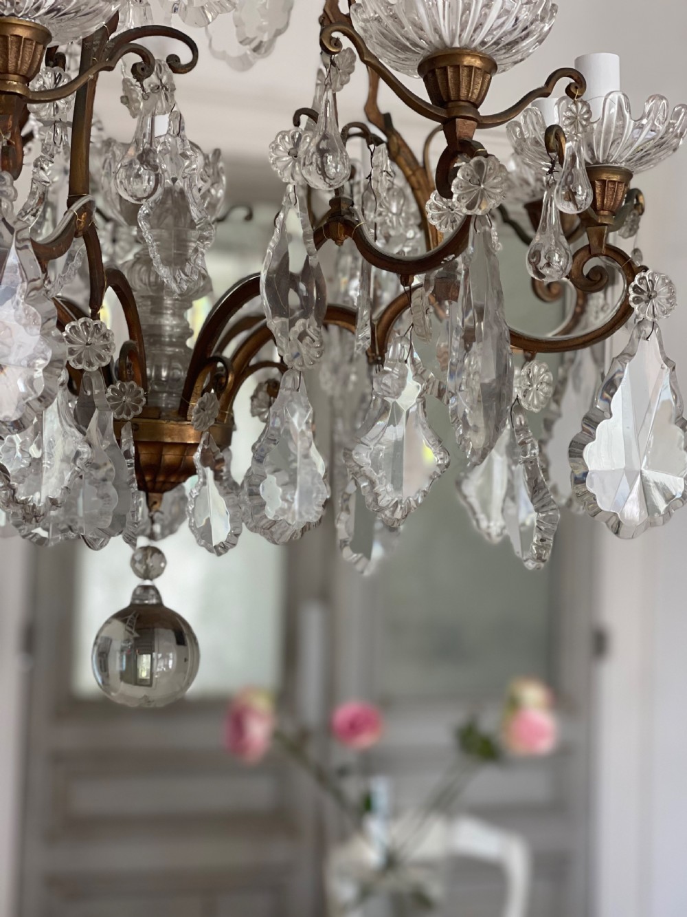 Large antique French crystal 8 arm chandelier View IX