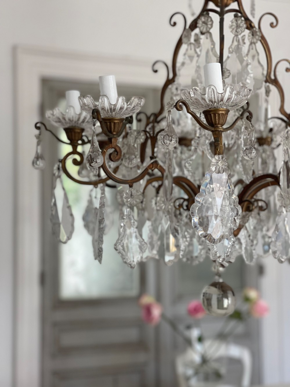 Large antique French crystal 8 arm chandelier View XI