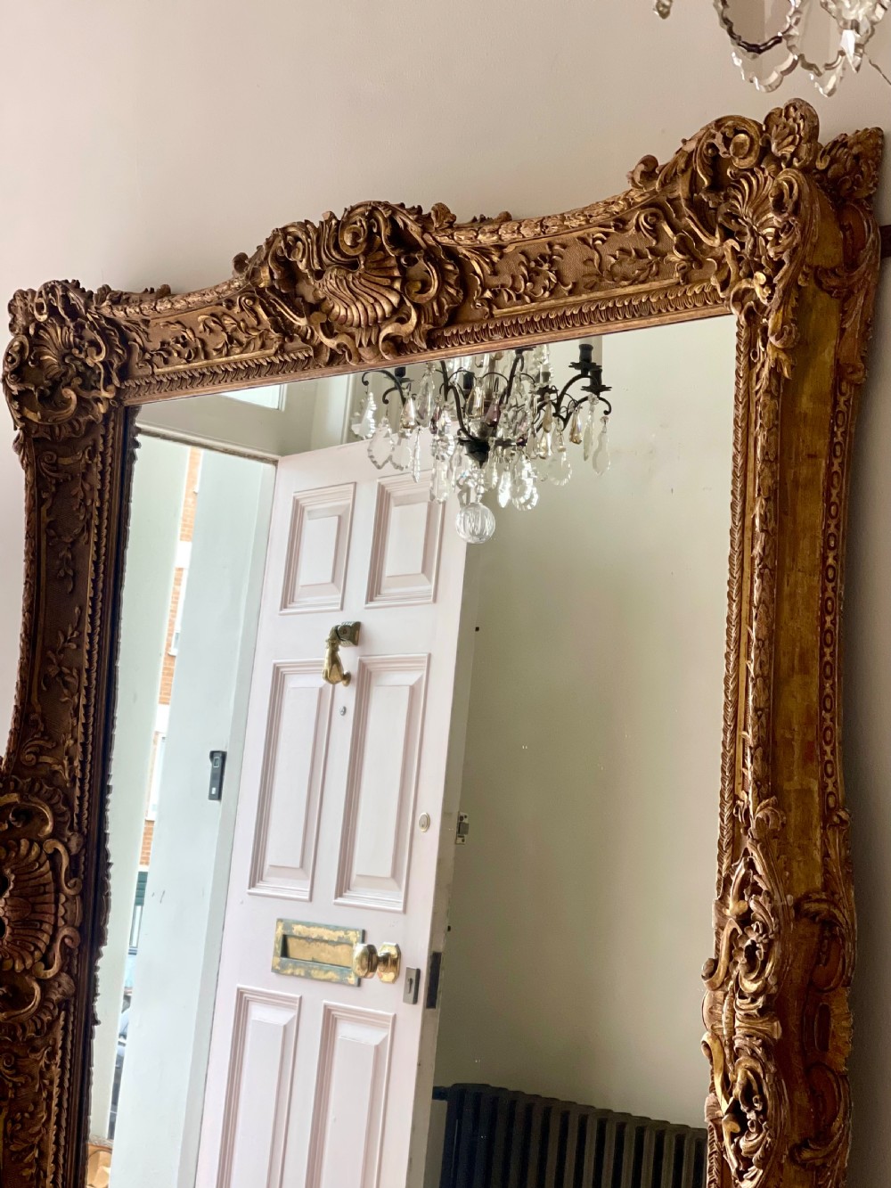 Large antique French gilt wood leaner mirror View II