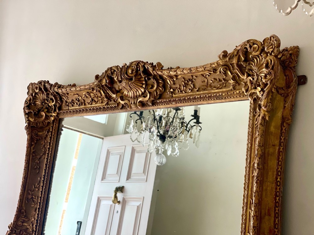 Large antique French gilt wood leaner mirror View III
