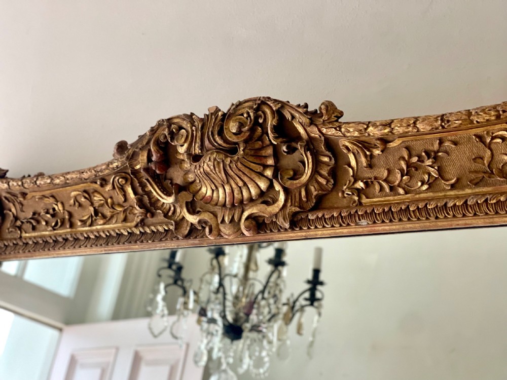 Large antique French gilt wood leaner mirror View IV