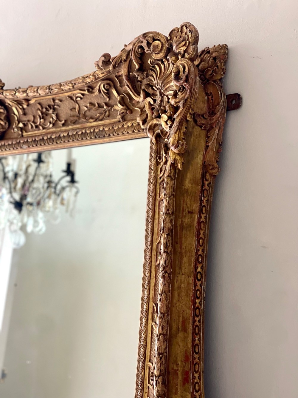Large antique French gilt wood leaner mirror View VI