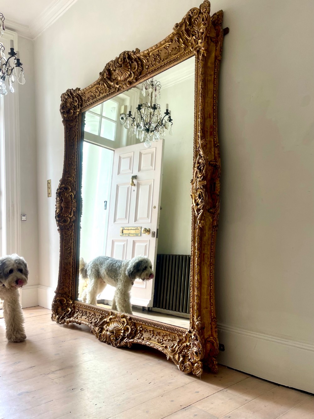 Large antique French gilt wood leaner mirror View VII