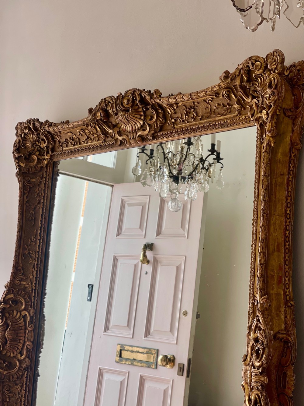 Large antique French gilt wood leaner mirror View IX