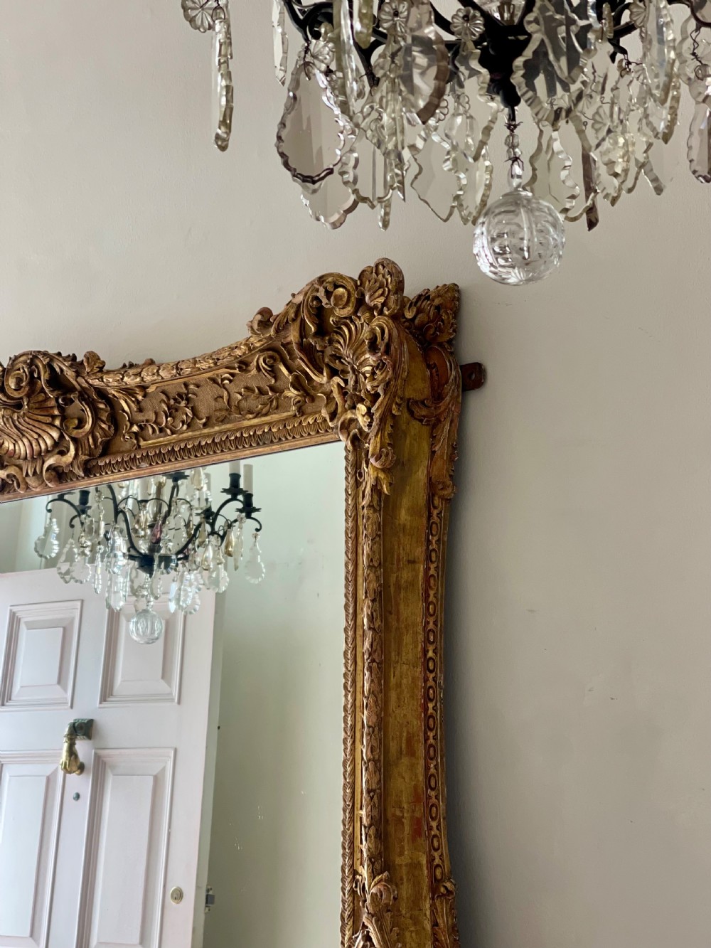 Large antique French gilt wood leaner mirror View X