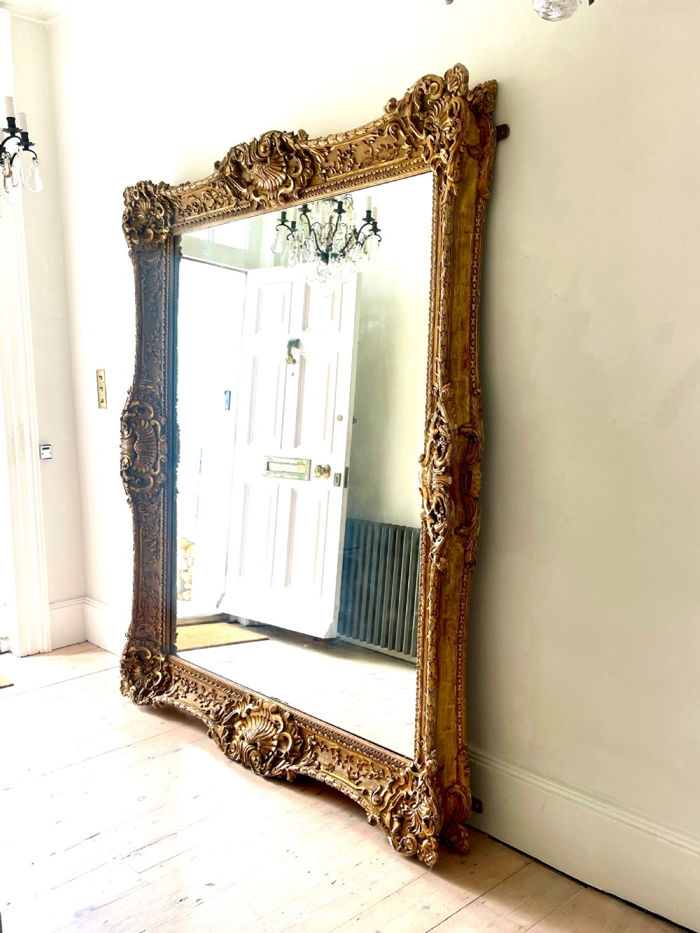Large antique French gilt wood leaner mirror View XI