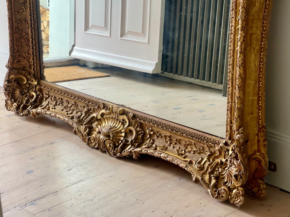 Large antique French gilt wood leaner mirror View XII