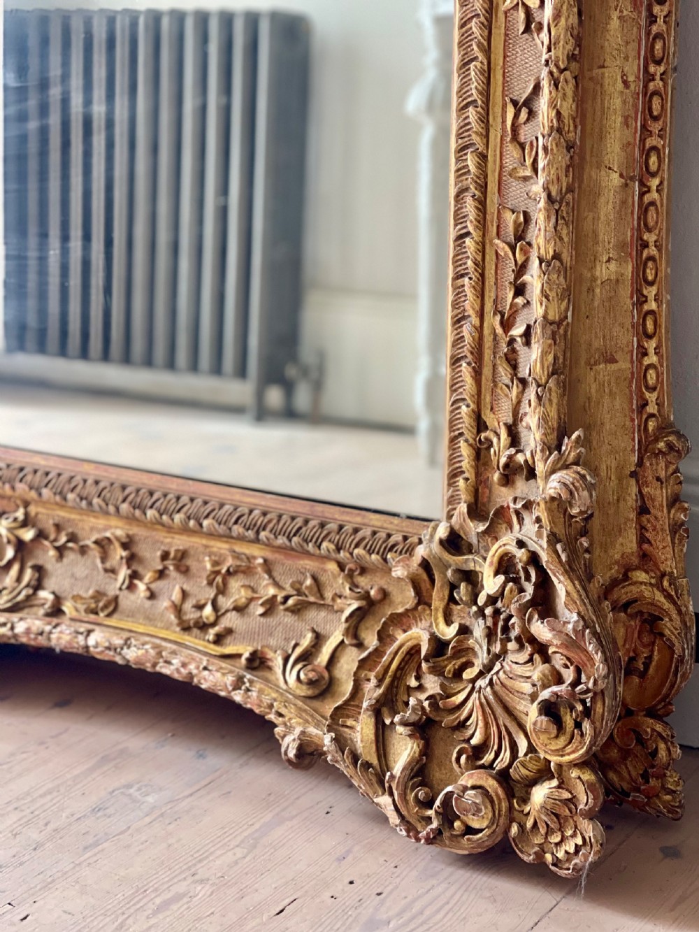 Large antique French gilt wood leaner mirror View XIV