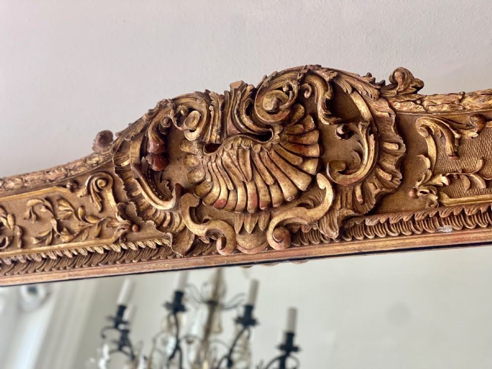 Large antique French gilt wood leaner mirror View XV