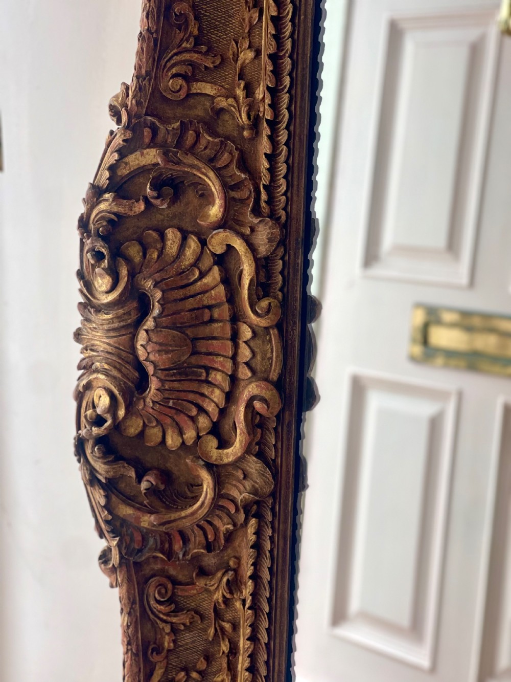 Large antique French gilt wood leaner mirror View XVI