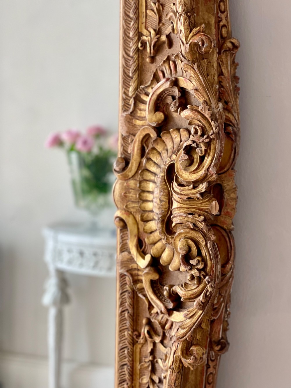 Large antique French gilt wood leaner mirror View XVII