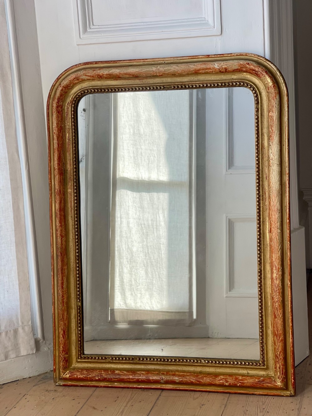 Antique French worn gilt Louis Philippe mirror c1800