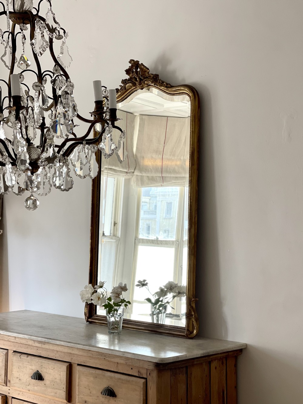 Antique French gilt Louis XV mirror - bevelled glass