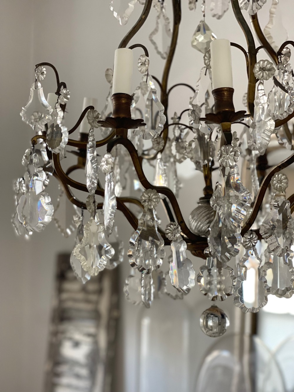 Large antique French cage chandelier View III