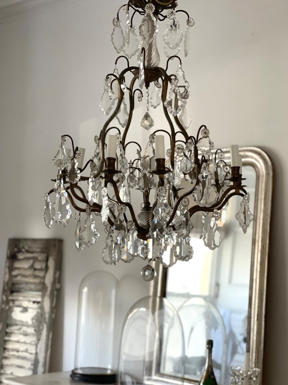 Large antique French cage chandelier View VII