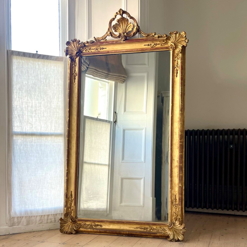 Large antique French gilt leaner mirror - mercury glass View IV