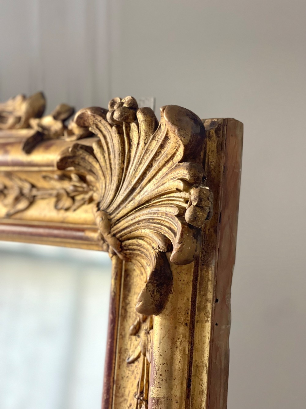 Large antique French gilt leaner mirror - mercury glass View V