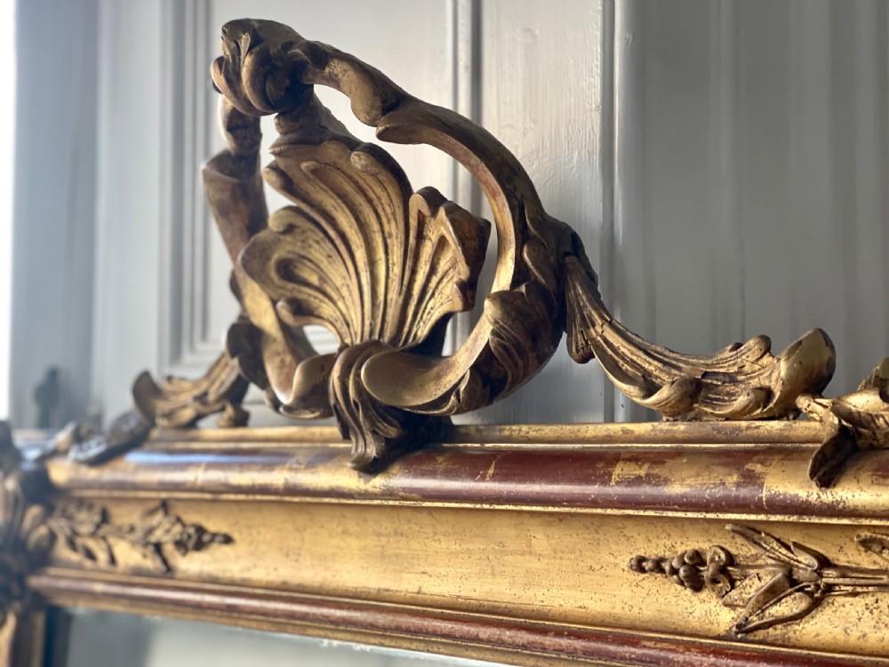 Large antique French gilt leaner mirror - mercury glass View VI