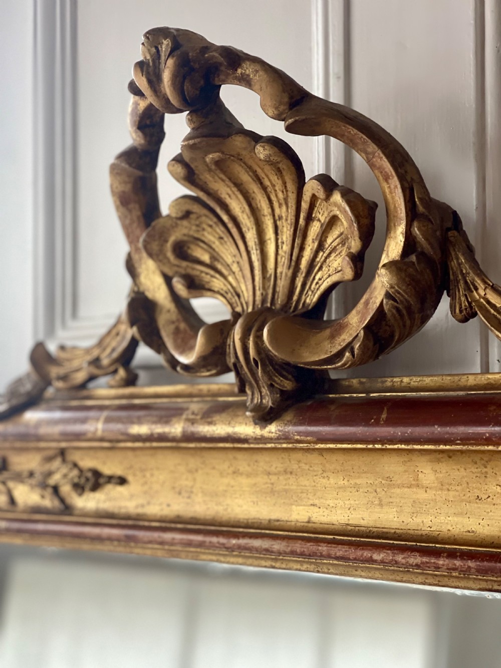 Large antique French gilt leaner mirror - mercury glass View VIII