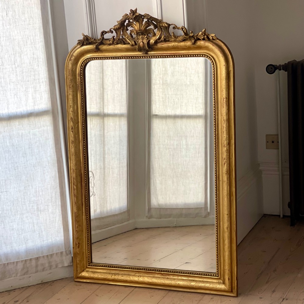 Antique French gilt Louis Philippe mirror with crest View II