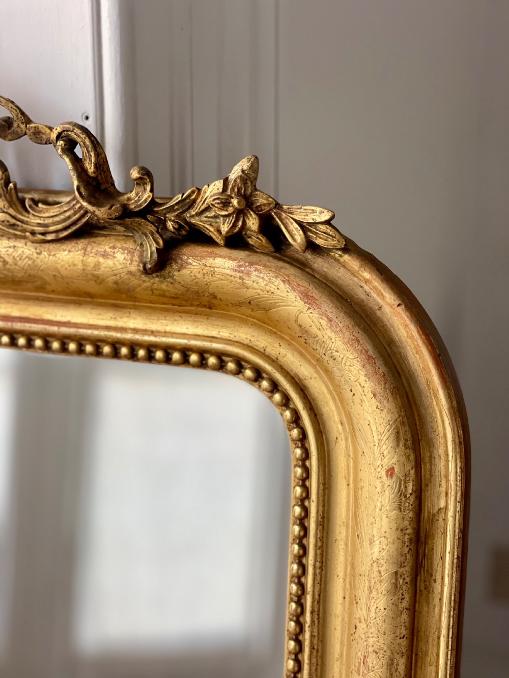 Antique French gilt Louis Philippe mirror with crest View VI