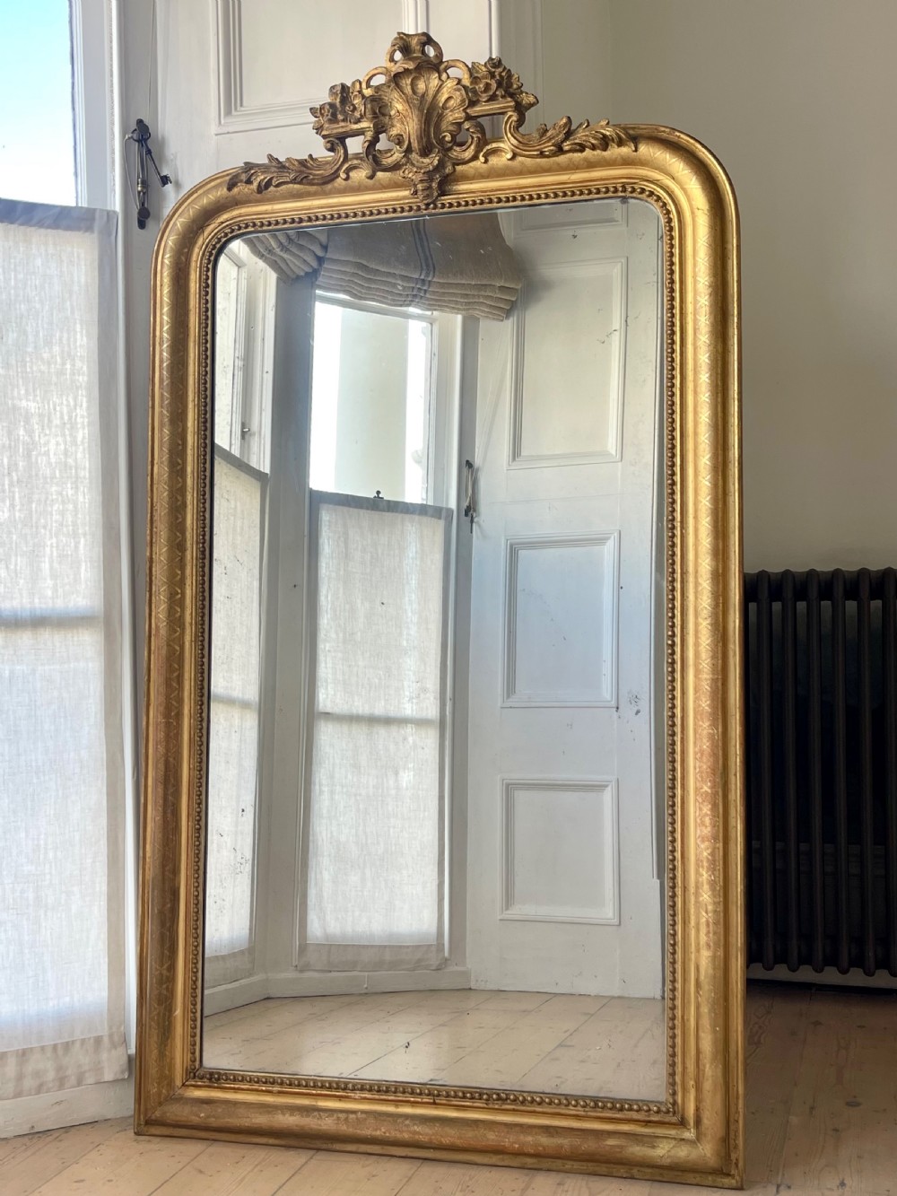 Large antique French gilt mirror - mercury glass