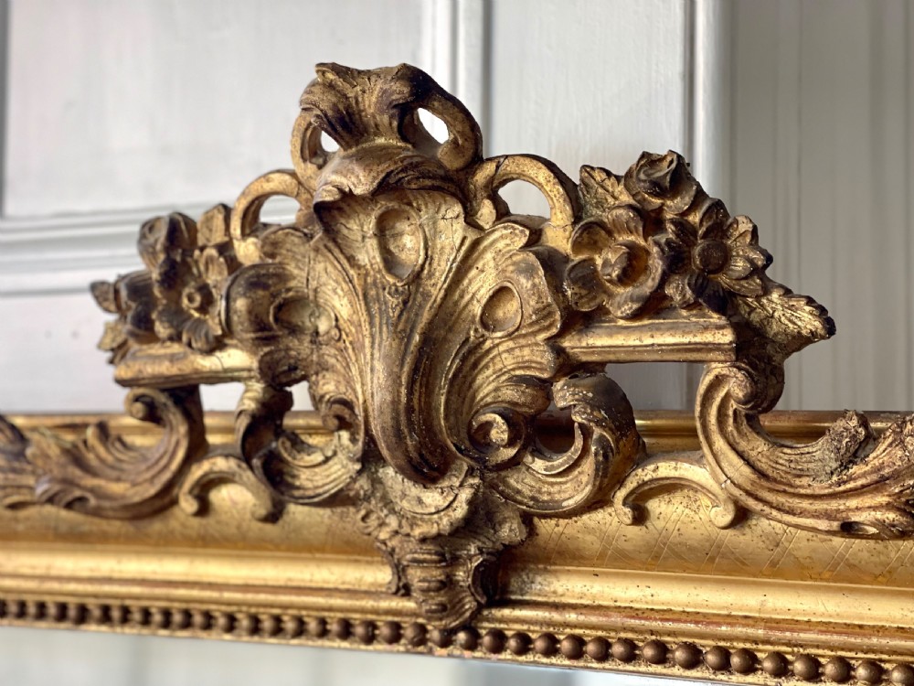 Large antique French gilt mirror - mercury glass View II