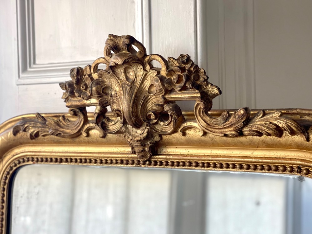 Large antique French gilt mirror - mercury glass View III