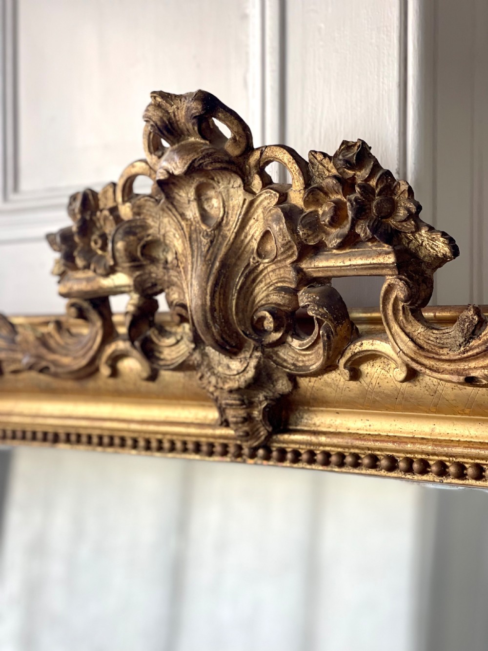 Large antique French gilt mirror - mercury glass View V