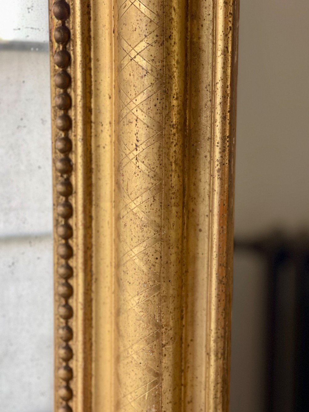 Large antique French gilt mirror - mercury glass View VI