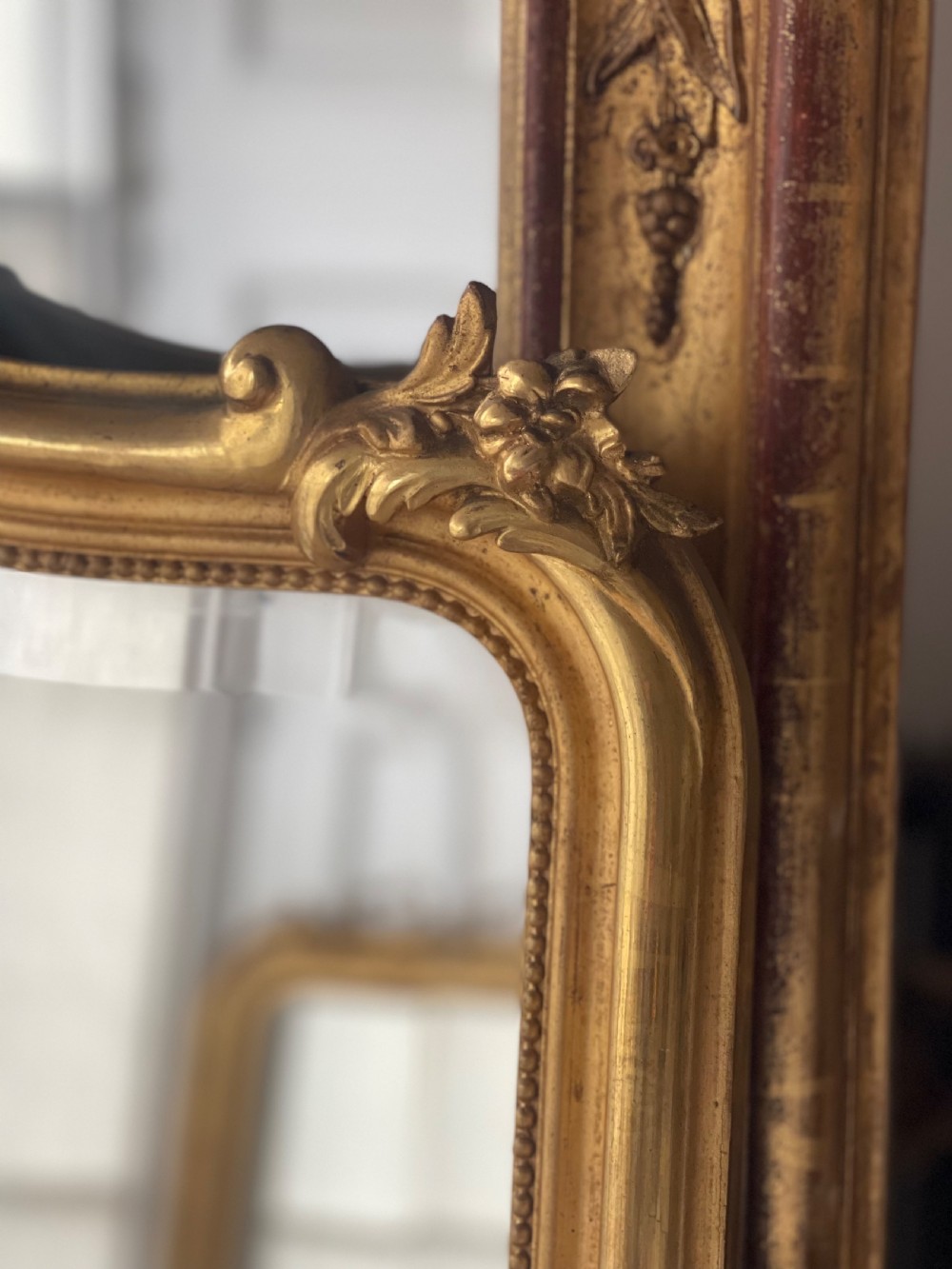 Antique French gilt Louis XV mirror - bevelled glass View VII