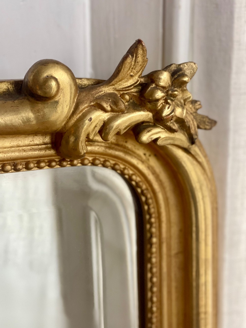 Antique French gilt Louis XV mirror - bevelled glass View X