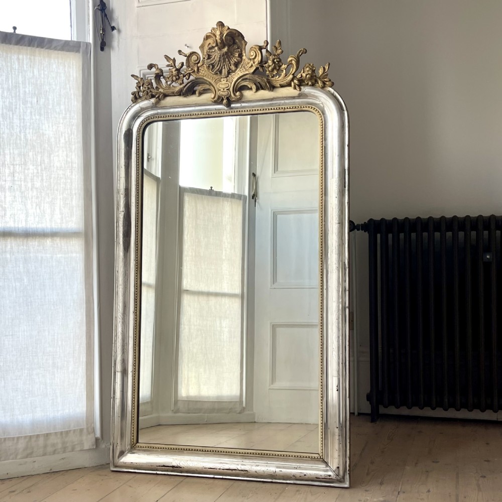 Large antique French silver gilt mirror View II