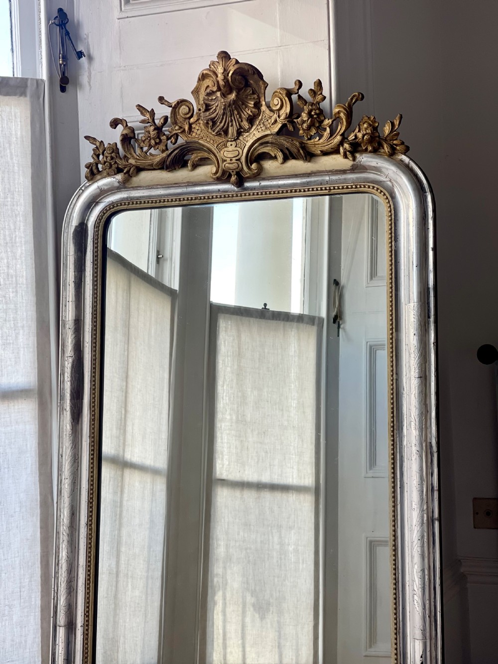 Large antique French silver gilt mirror View III