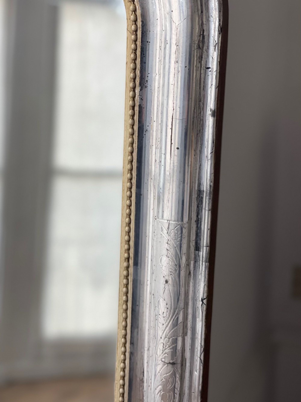 Large antique French silver gilt mirror View VII