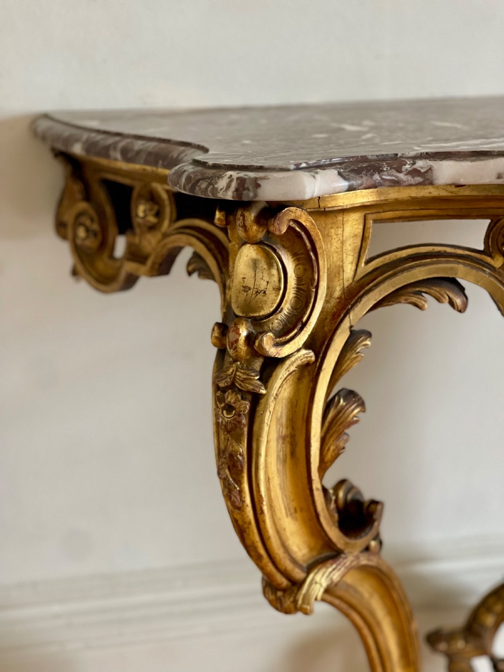 Antique French gilt and marble console  View X
