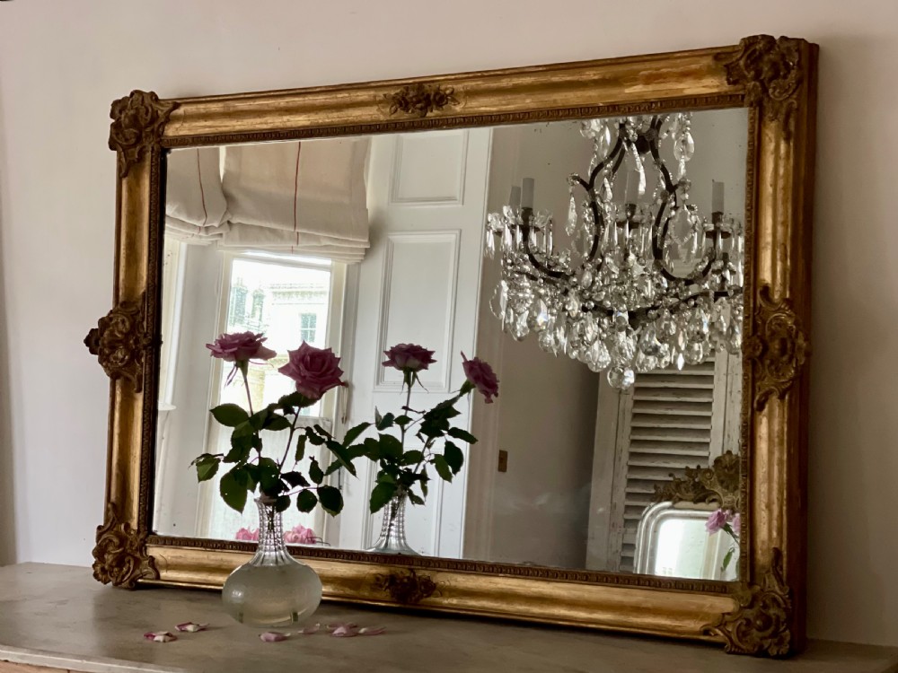 Large antique French gilt mirror c1800 - mercury glass