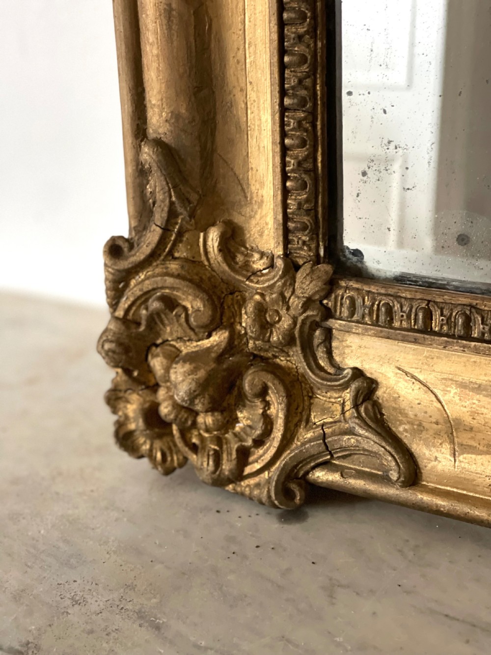 Large antique French gilt mirror c1800 - mercury glass View II