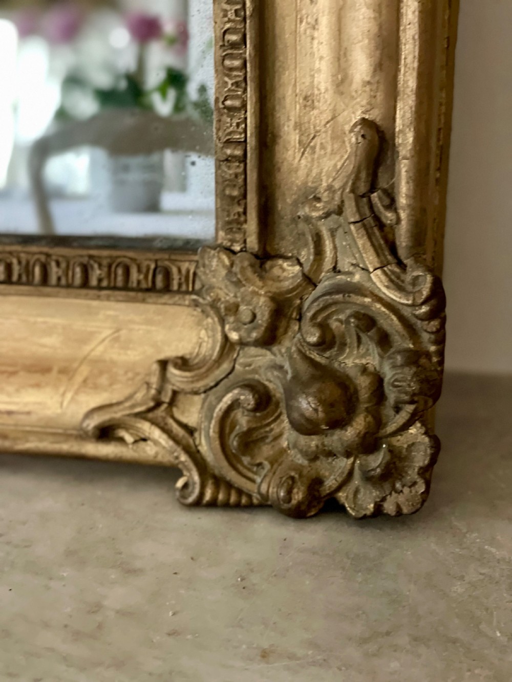 Large antique French gilt mirror c1800 - mercury glass View V