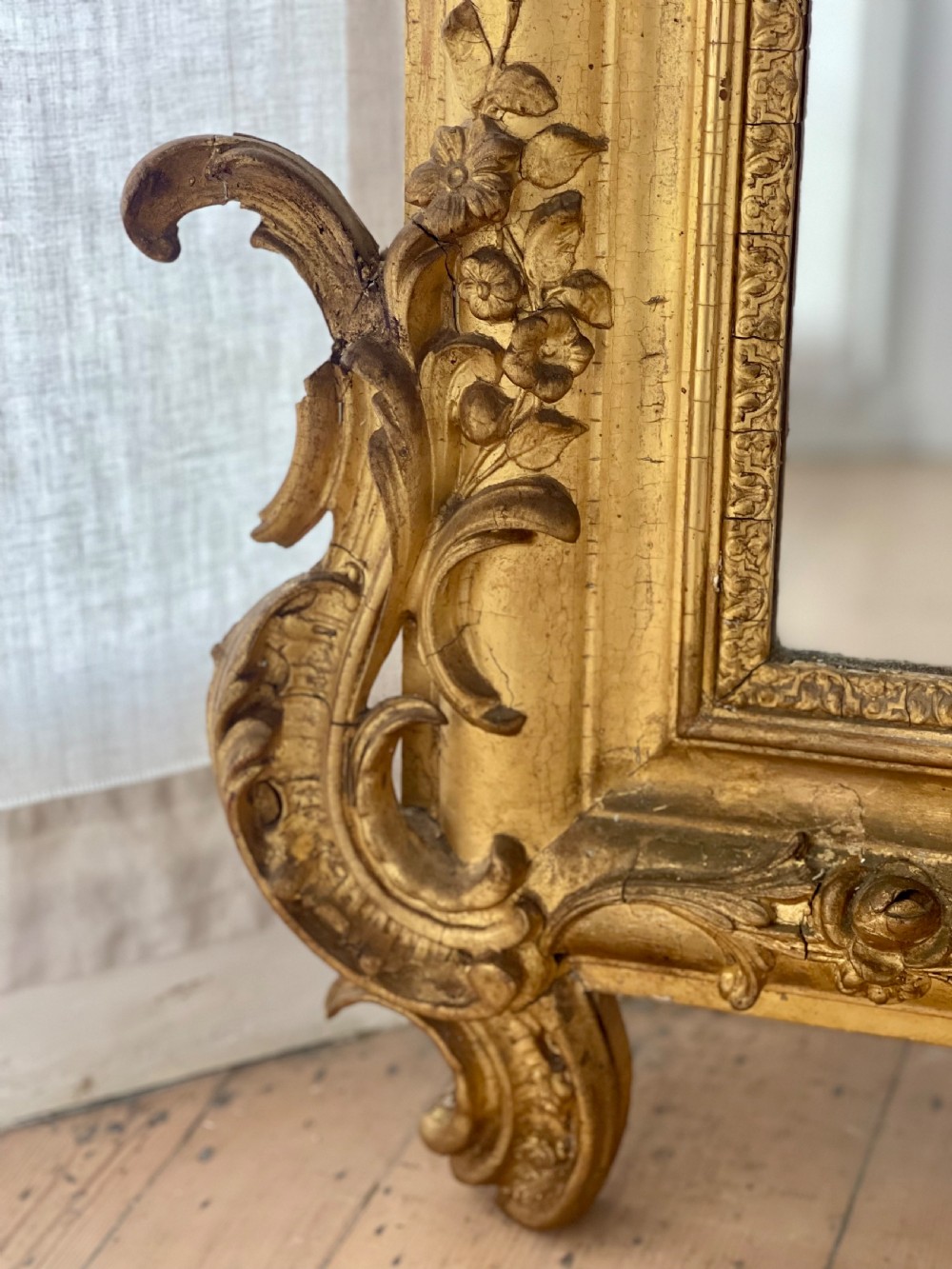 Large antique French gilt leaner mirror - mercury  glass View IV