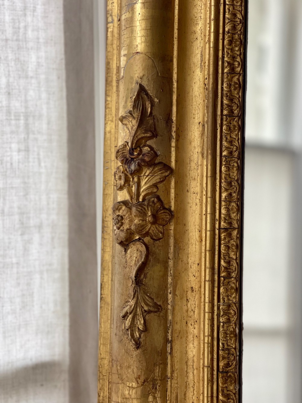 Large antique French gilt leaner mirror - mercury  glass View V