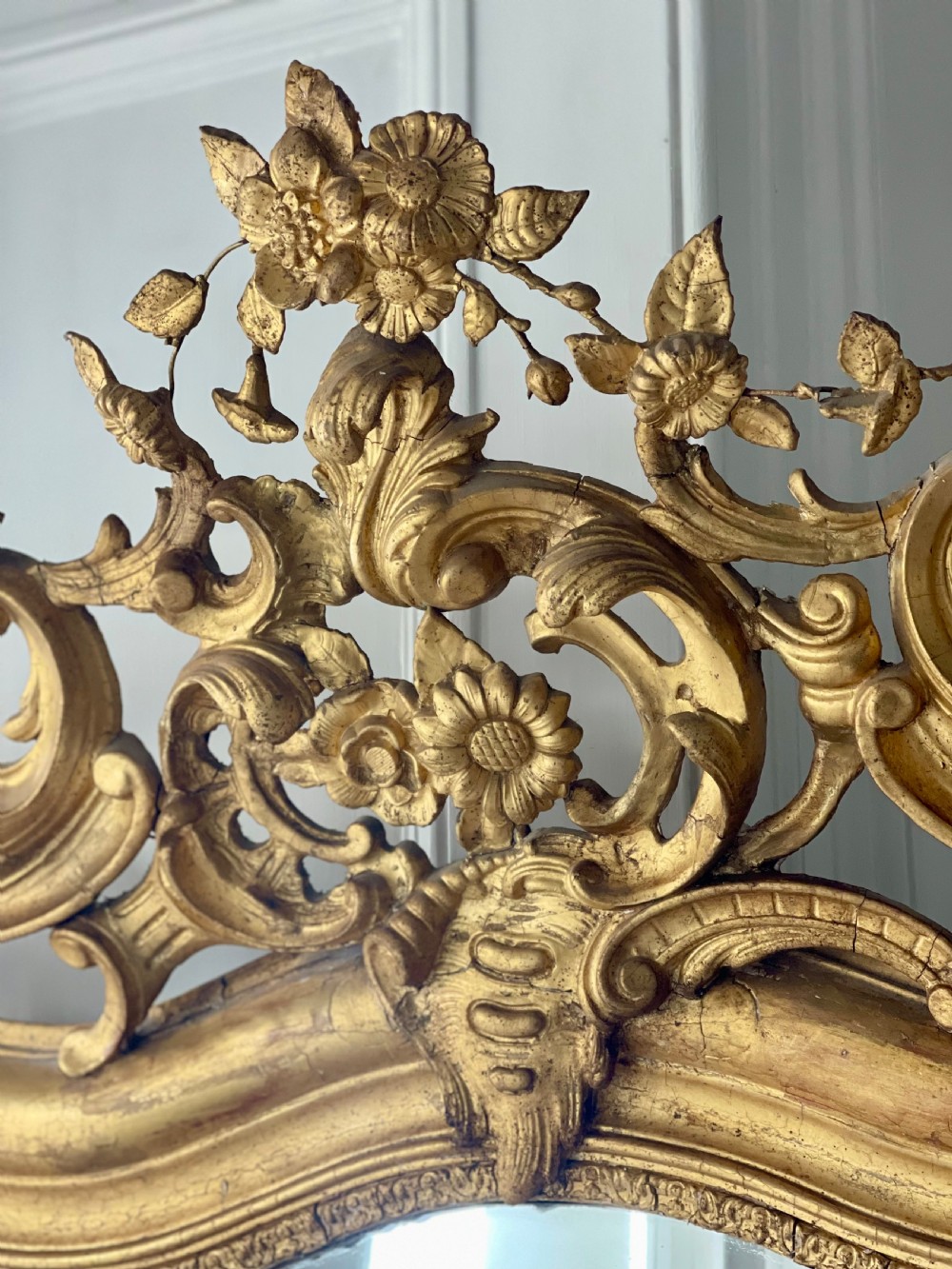 Large antique French gilt leaner mirror - mercury  glass View VI