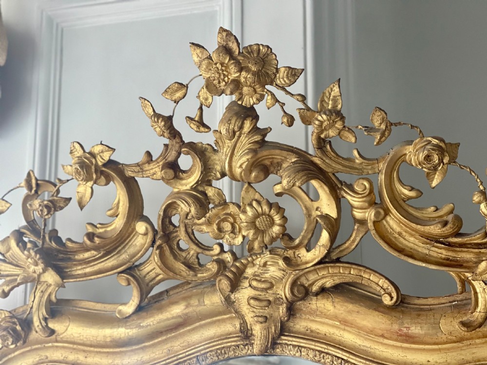 Large antique French gilt leaner mirror - mercury  glass View VII