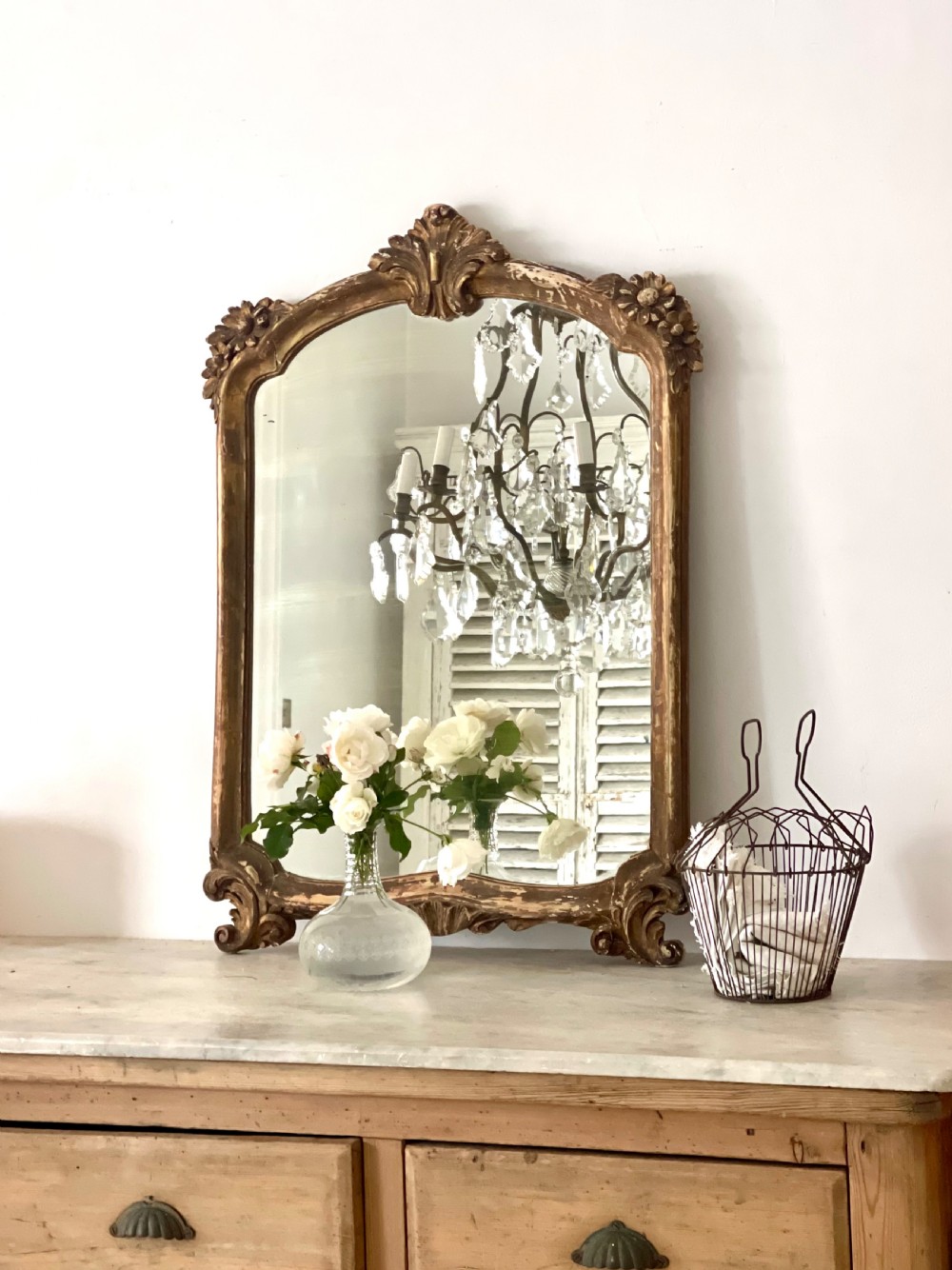 Antique French distressed mirror View V
