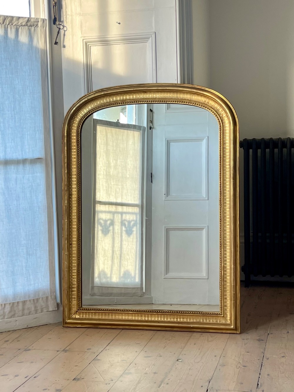 Antique French gilt arched mirror c1880 View II
