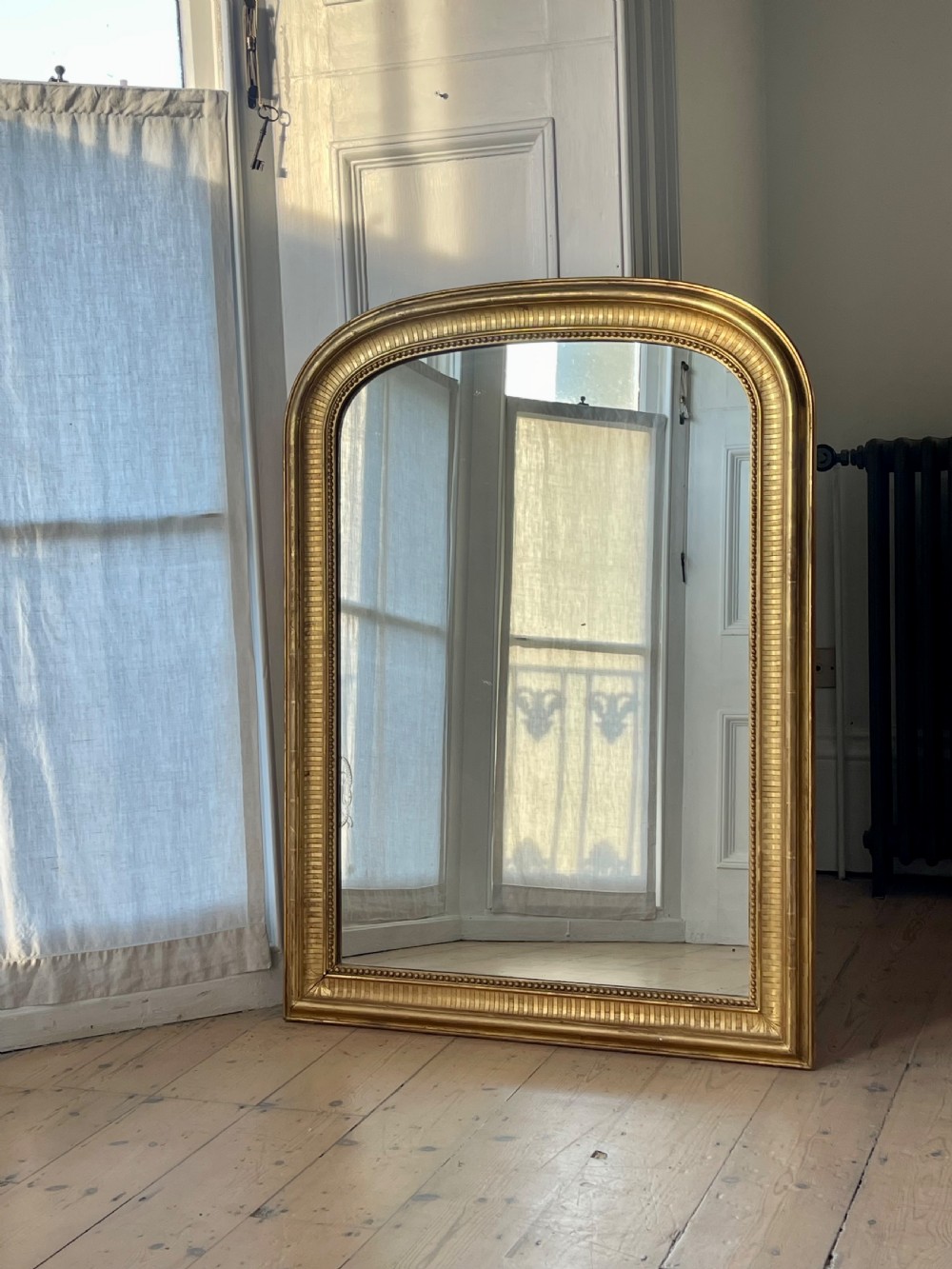 Antique French gilt arched mirror c1880 View IV