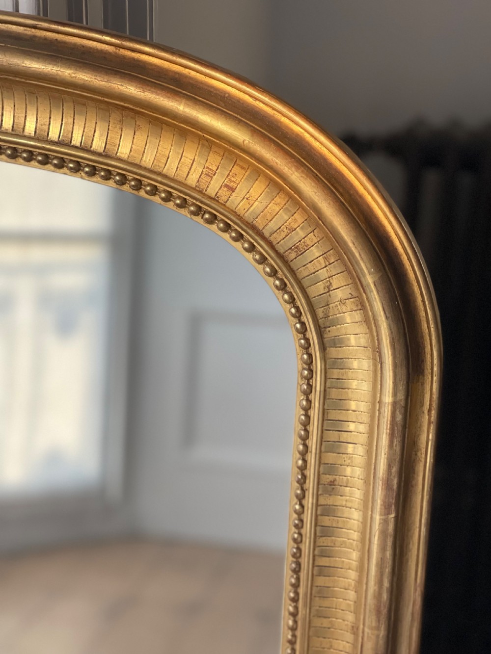 Antique French gilt arched mirror c1880 View IX
