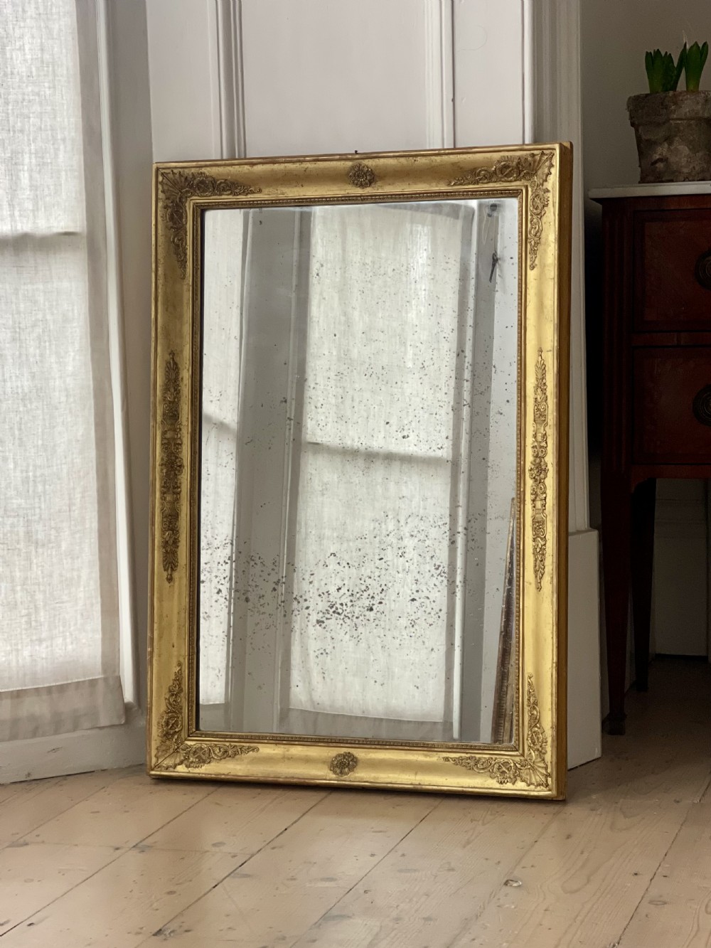 Antique French gilt rectangular mirror c1800 - foxed mercury glass