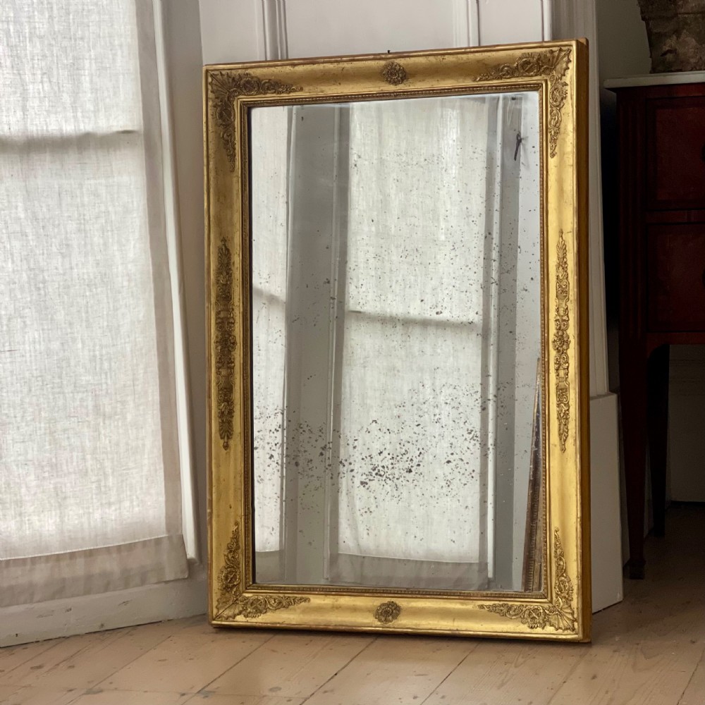 Antique French gilt rectangular mirror c1800 - foxed mercury glass View IV